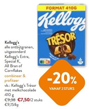 Promotions Kellogg`s trésor met melkchocolade - Kellogg's - Valide de 24/04/2024 à 07/05/2024 chez OKay