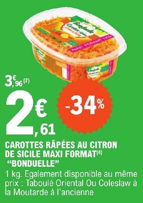 Promotions Carottes râpées au citron de sicile maxi format bonduelle - Bonduelle - Valide de 23/04/2024 à 04/05/2024 chez E.Leclerc