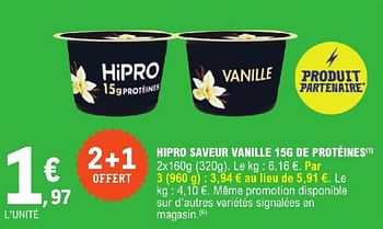 Promotions Hipro saveur vanille de protéines - Hipro - Valide de 23/04/2024 à 04/05/2024 chez E.Leclerc