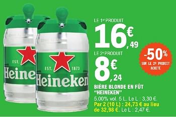 Promoties Bière blonde en fût heineken - Heineken - Geldig van 23/04/2024 tot 04/05/2024 bij E.Leclerc