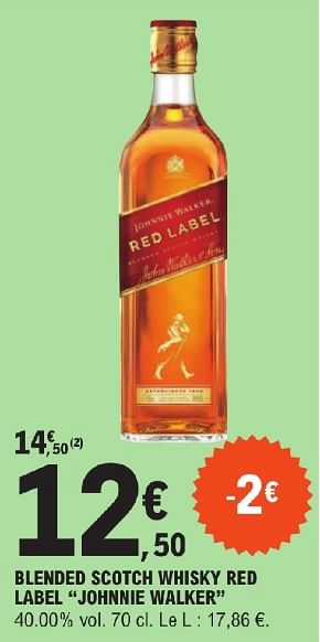 Promotions Blended scotch whisky red label johnnie walker - Johnnie Walker - Valide de 23/04/2024 à 04/05/2024 chez E.Leclerc