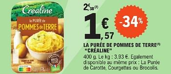 Promotions La purée de pommes de terre créaline - CREALINE - Valide de 23/04/2024 à 04/05/2024 chez E.Leclerc