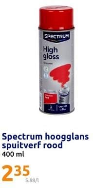 Promotions Spectrum hoogglans spuitverf rood - SPECTRUM - Valide de 24/04/2024 à 30/04/2024 chez Action