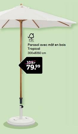 Promoties Parasol avec mât en bois tropical - Huismerk - Leen Bakker - Geldig van 22/04/2024 tot 05/05/2024 bij Leen Bakker