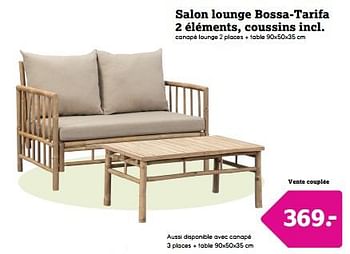 Promotions Salon lounge bossa-tarifa 2 éléments, coussins incl. - Produit maison - Leen Bakker - Valide de 22/04/2024 à 05/05/2024 chez Leen Bakker