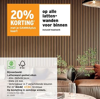 Promoties Lattenwand geolied eiken - Huismerk - Gamma - Geldig van 24/04/2024 tot 30/04/2024 bij Gamma