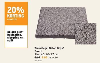 Promoties Terrastegel beton grijs zwart - Huismerk - Gamma - Geldig van 24/04/2024 tot 30/04/2024 bij Gamma