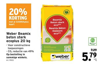 Promotions Weber beamix beton sterk ecoplus - Weber - Valide de 24/04/2024 à 30/04/2024 chez Gamma