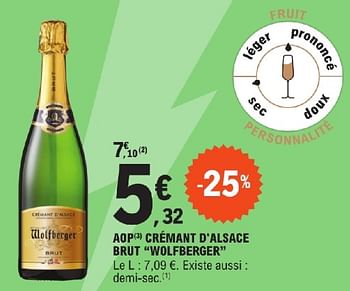 Promoties Aop crémant d`alsace brut wolfberger - Schuimwijnen - Geldig van 23/04/2024 tot 04/05/2024 bij E.Leclerc
