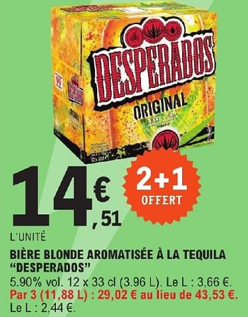 Promoties Bière blonde aromatisée à la tequila desperados - Desperados - Geldig van 23/04/2024 tot 04/05/2024 bij E.Leclerc