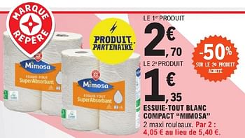 Promoties Essuie tout blanc compact mimosa - Mimosa - Geldig van 23/04/2024 tot 04/05/2024 bij E.Leclerc