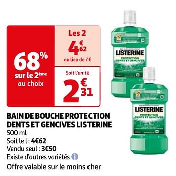 Promoties Bain de bouche protection dents et gencives listerine - Listerine - Geldig van 23/04/2024 tot 06/05/2024 bij Auchan