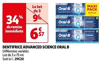 Promoties Dentifrice advanced science oral b - Oral-B - Geldig van 23/04/2024 tot 06/05/2024 bij Auchan