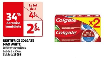 Promoties Dentifrice colgate max white - Colgate - Geldig van 23/04/2024 tot 06/05/2024 bij Auchan