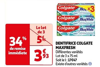 Promoties Dentifrice colgate maxfresh - Colgate - Geldig van 23/04/2024 tot 06/05/2024 bij Auchan
