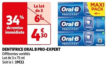 Promoties Dentifrice oral b pro-expert - Oral-B - Geldig van 23/04/2024 tot 06/05/2024 bij Auchan