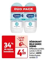 Promoties Déodorant bille sanex dermo - Sanex - Geldig van 23/04/2024 tot 06/05/2024 bij Auchan