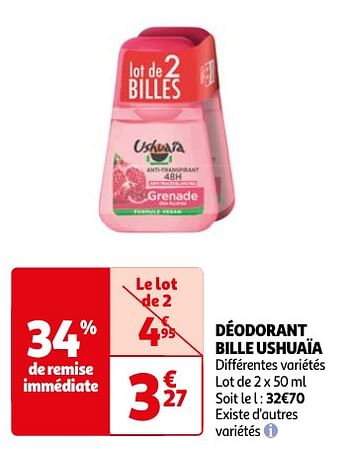 Promotions Déodorant bille ushuaïa - Ushuaia - Valide de 23/04/2024 à 06/05/2024 chez Auchan Ronq