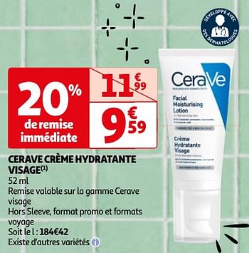 Promoties Cerave crème hydratante visage - CeraVe - Geldig van 23/04/2024 tot 06/05/2024 bij Auchan