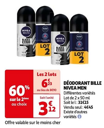Promoties Déodorant bille nivea men - Nivea - Geldig van 23/04/2024 tot 06/05/2024 bij Auchan