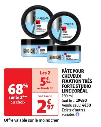 Promoties Pâte pour cheveux fixation très forte studio line l`oréal - L'Oreal Paris - Geldig van 23/04/2024 tot 06/05/2024 bij Auchan