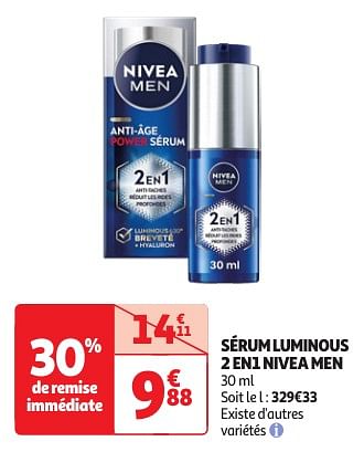Promotions Sérum luminous 2 en1 nivea men - Nivea - Valide de 23/04/2024 à 06/05/2024 chez Auchan Ronq