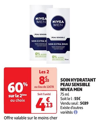 Promoties Soin hydratant peau sensible nivea men - Nivea - Geldig van 23/04/2024 tot 06/05/2024 bij Auchan