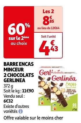 Promoties Barre encas minceur 2 chocolats gerlinea - Gerlinéa - Geldig van 23/04/2024 tot 06/05/2024 bij Auchan