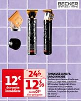 Promoties Becker tondeuse sans fil dragon noire - Becker - Geldig van 23/04/2024 tot 06/05/2024 bij Auchan