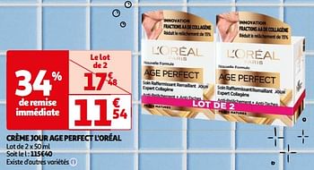 Promoties Crème jour age perfect l`oréal - L'Oreal Paris - Geldig van 23/04/2024 tot 06/05/2024 bij Auchan