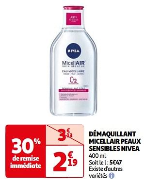 Promotions Démaquillant micellair peaux sensibles nivea - Nivea - Valide de 23/04/2024 à 06/05/2024 chez Auchan Ronq