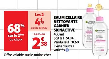 Promoties Eau micellaire nettoyante garnier skinactive - Garnier - Geldig van 23/04/2024 tot 06/05/2024 bij Auchan