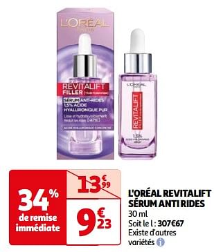 Promotions L`oréal revitalift sérum anti rides - L'Oreal Paris - Valide de 23/04/2024 à 06/05/2024 chez Auchan Ronq