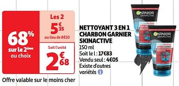 Promoties Nettoyant 3 en 1 charbon garnier skinactive - Garnier - Geldig van 23/04/2024 tot 06/05/2024 bij Auchan