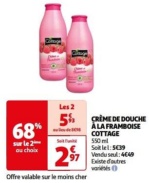 Promoties Crème de douche à la framboise cottage - Cottage - Geldig van 23/04/2024 tot 06/05/2024 bij Auchan