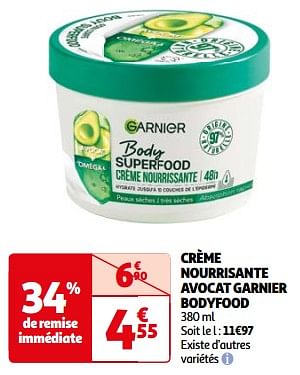 Promoties Crème nourrisante avocat garnier bodyfood - Garnier - Geldig van 23/04/2024 tot 06/05/2024 bij Auchan