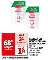Promoties Écopack gel douche dermorespect cadum - Cadum - Geldig van 23/04/2024 tot 06/05/2024 bij Auchan