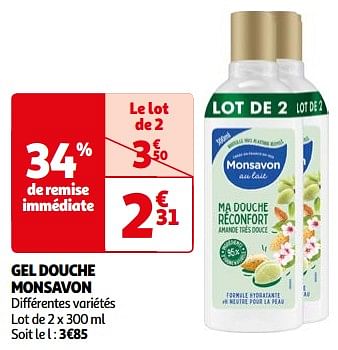 Promotions Gel douche monsavon - Monsavon - Valide de 23/04/2024 à 06/05/2024 chez Auchan Ronq