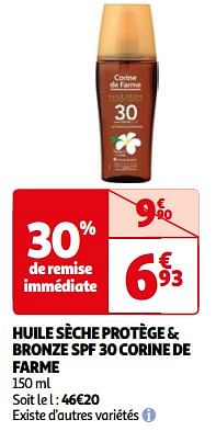 Promoties Huile sèche protège + bronze spf 30 corine de farme - Corine de farme - Geldig van 23/04/2024 tot 06/05/2024 bij Auchan