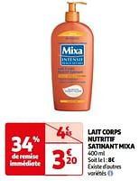 Promoties Lait corps nutritif satinant mixa - Mixa - Geldig van 23/04/2024 tot 06/05/2024 bij Auchan
