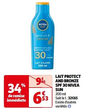 Promotions Lait protect and bronze spf 30 nivea sun - Nivea - Valide de 23/04/2024 à 06/05/2024 chez Auchan Ronq