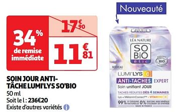 Promoties Soin jour antitâche lumi`lys so`bio - So' Bio Étic - Geldig van 23/04/2024 tot 06/05/2024 bij Auchan