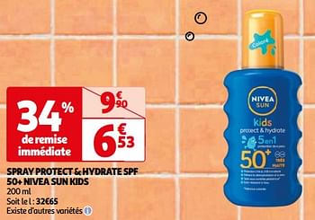 Promoties Spray protect + hydrate spf 50+ nivea sun kids - Nivea - Geldig van 23/04/2024 tot 06/05/2024 bij Auchan