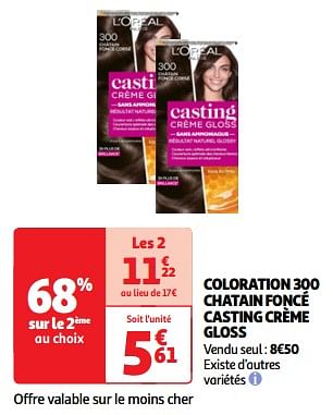 Promoties Coloration 300 chatain foncé casting crème gloss - L'Oreal Paris - Geldig van 23/04/2024 tot 06/05/2024 bij Auchan
