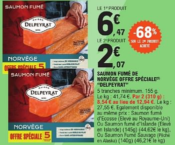 Promotions Saumon fumé de norvège offre spéciale delpeyrat - Delpeyrat - Valide de 23/04/2024 à 04/05/2024 chez E.Leclerc