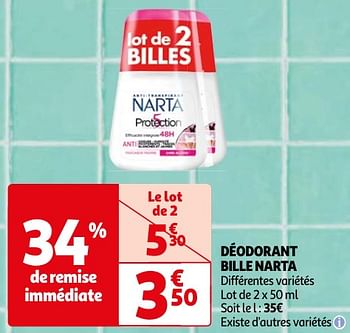 Promoties Déodorant bille narta - Narta - Geldig van 23/04/2024 tot 06/05/2024 bij Auchan