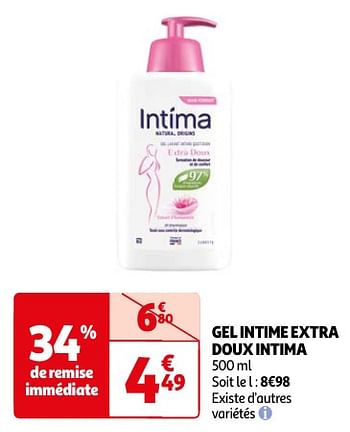 Promotions Gel intime extra doux intima - Intima - Valide de 23/04/2024 à 06/05/2024 chez Auchan Ronq