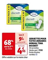 Promotions Serviettes pour fuites urinaires normal tena discreet - Tena - Valide de 23/04/2024 à 06/05/2024 chez Auchan Ronq