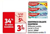 Promotions Dentifrice colgate maxfresh - Colgate - Valide de 23/04/2024 à 06/05/2024 chez Auchan Ronq