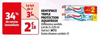 Promotions Dentifrice triple protection aquafresh - Aquafresh - Valide de 23/04/2024 à 06/05/2024 chez Auchan Ronq